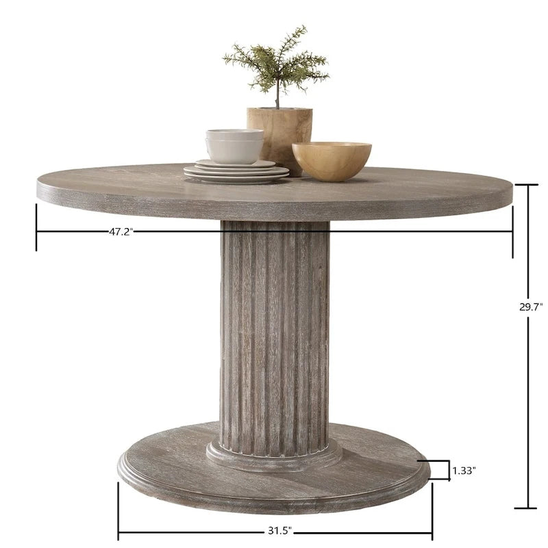 Round Wood Pedestal Dining Table in Reclaimed Grey - 47.2 inches