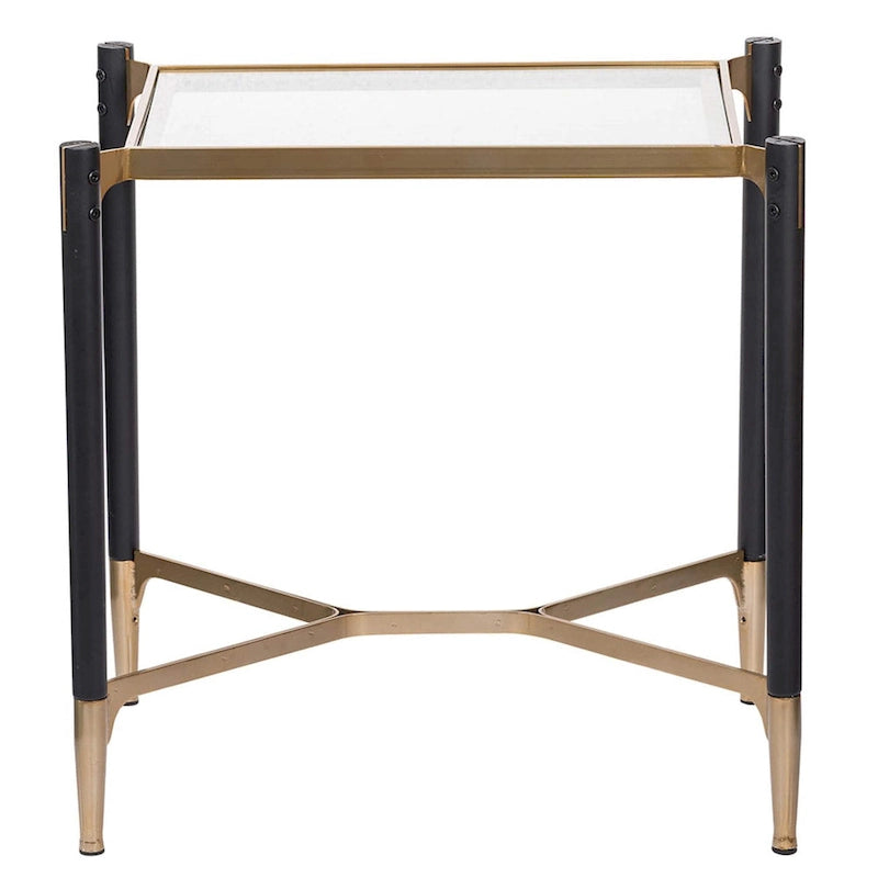 Matte Black and Gold Rectangle Occasional Table with Glass Top
