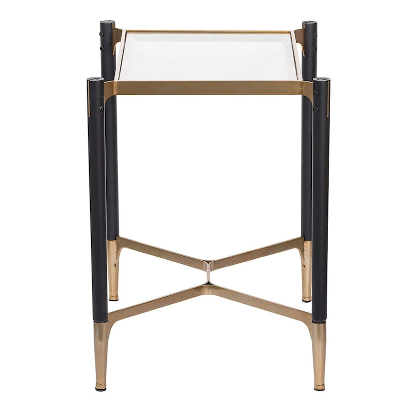 Matte Black and Gold Rectangle Occasional Table with Glass Top