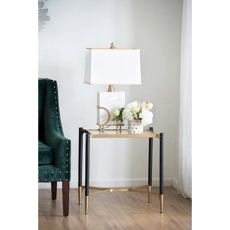 Matte Black and Gold Rectangle Occasional Table with Glass Top