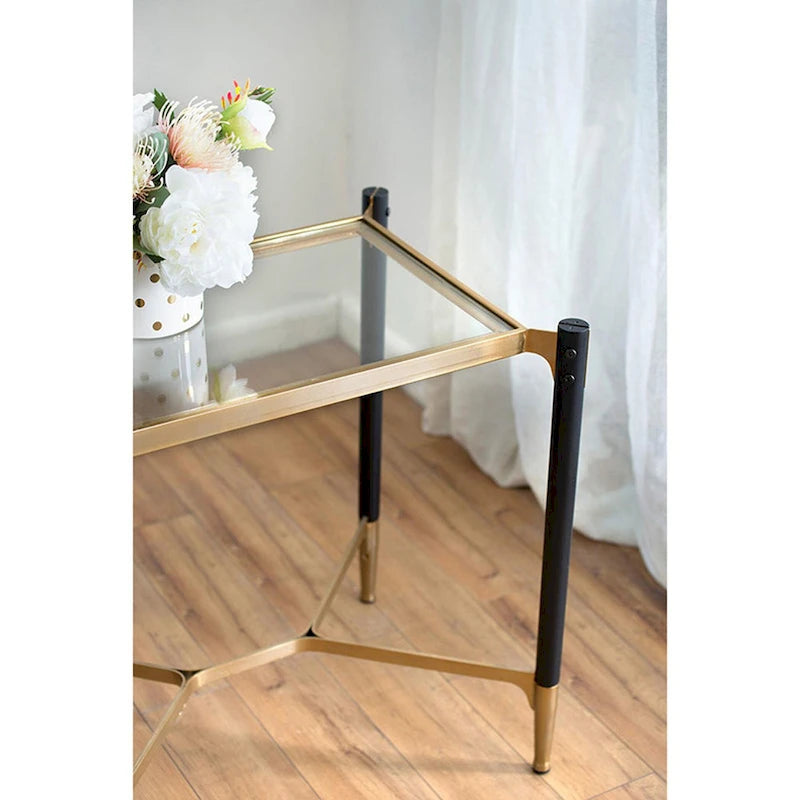 Matte Black and Gold Rectangle Occasional Table with Glass Top