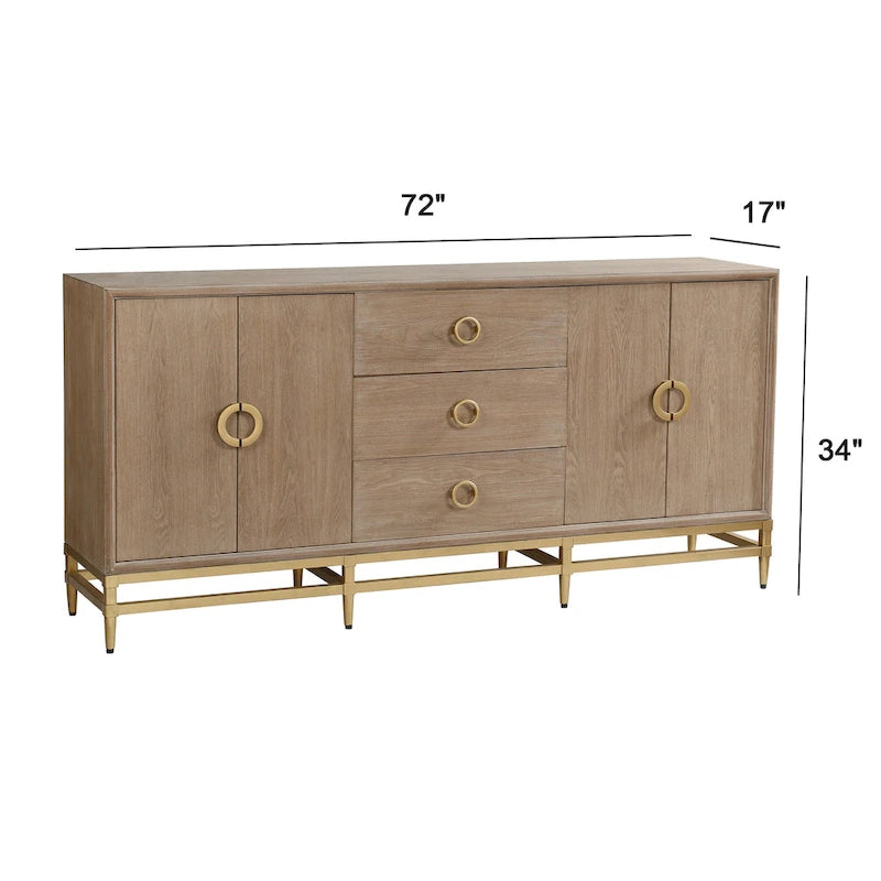 Augusta Credenza - 4 Door 3 Drawer Unit in Weathered Oak