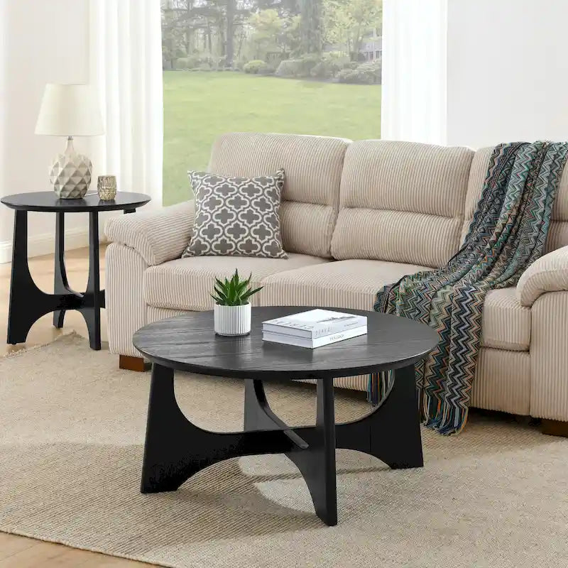 36-Inch Round Wooden Coffee Table