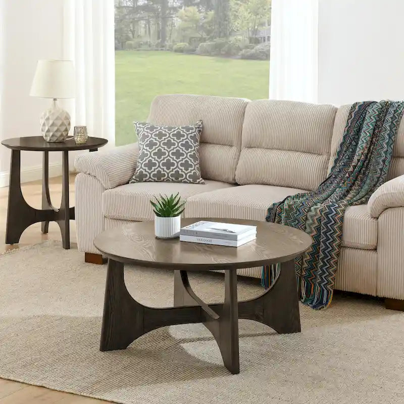 36-Inch Round Wooden Coffee Table