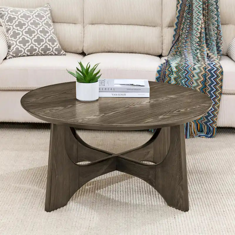 36-Inch Round Wooden Coffee Table