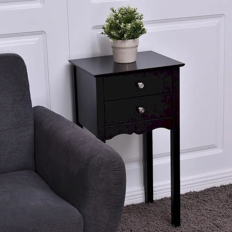 Black End Table with 2 Drawers - 16L x 13W x 30H