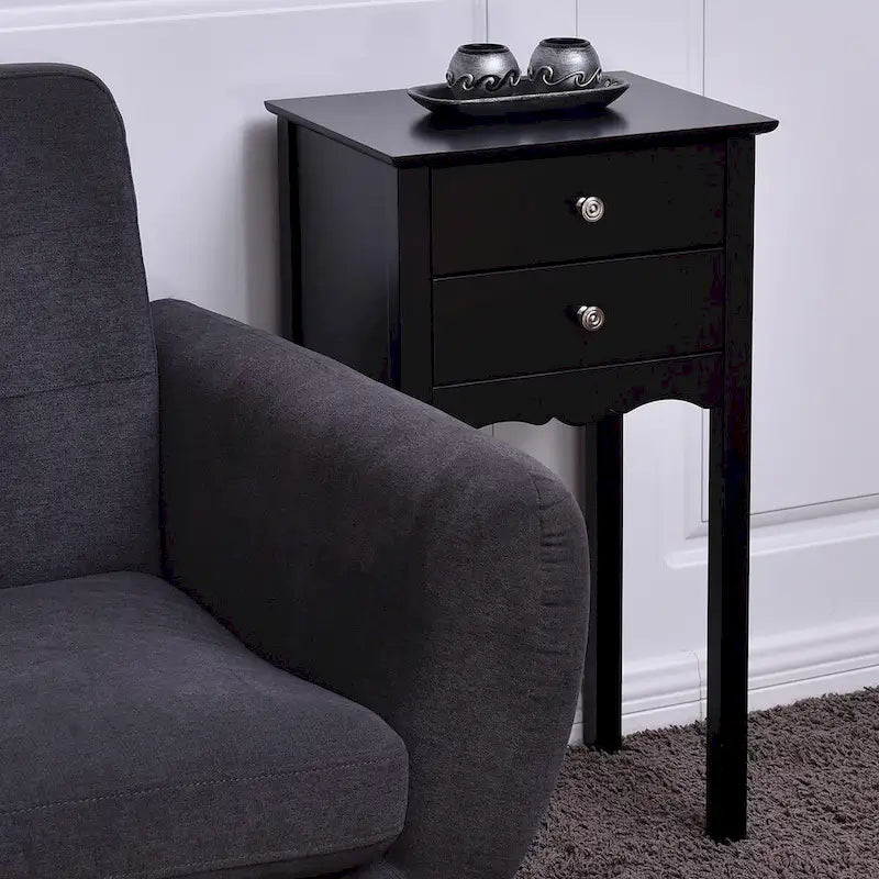 Black End Table with 2 Drawers - 16L x 13W x 30H