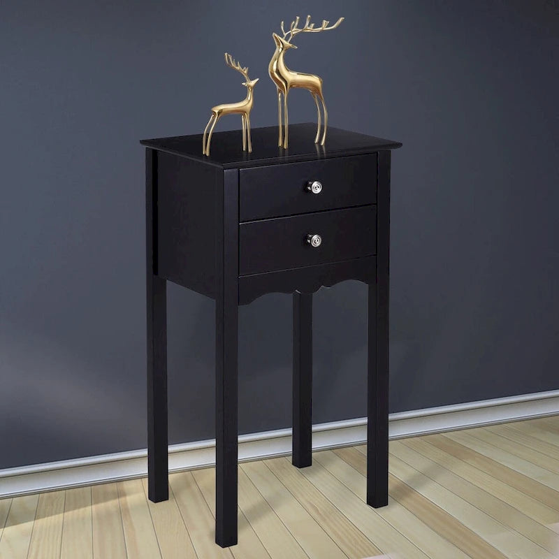 Black End Table with 2 Drawers - 16L x 13W x 30H
