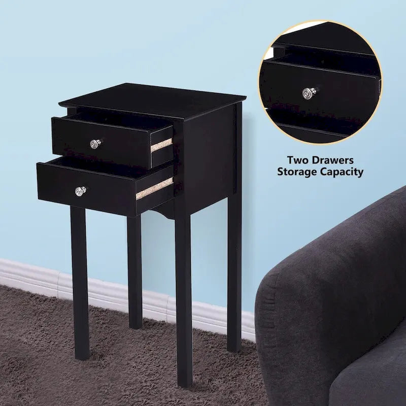 Black End Table with 2 Drawers - 16L x 13W x 30H