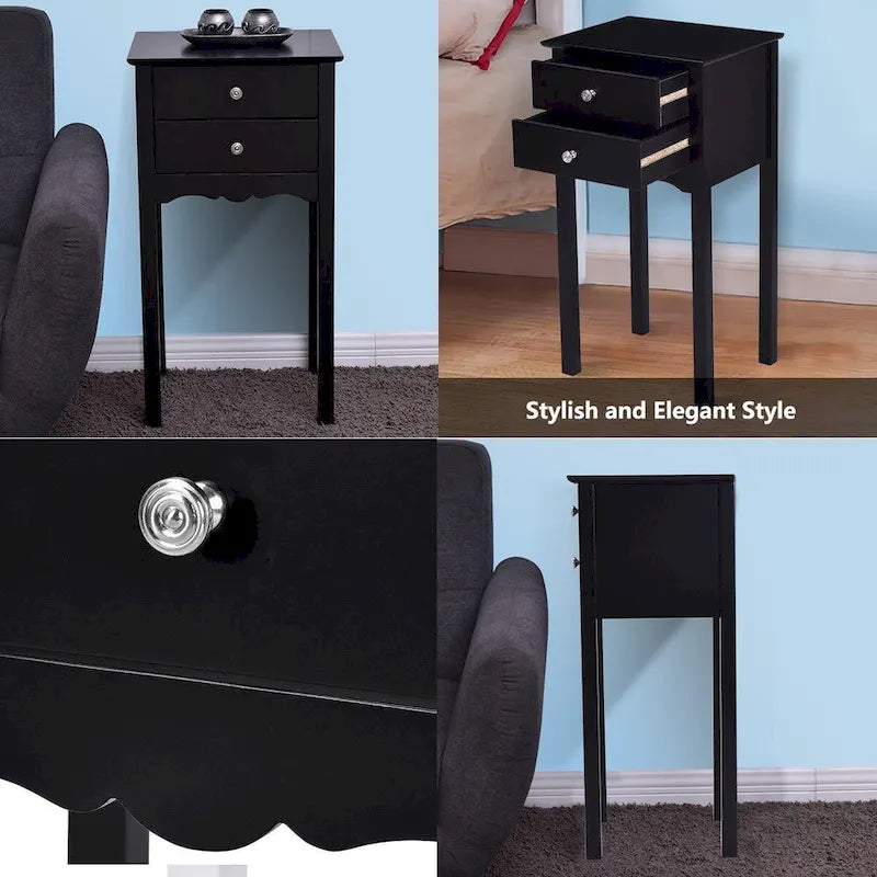 Black End Table with 2 Drawers - 16L x 13W x 30H