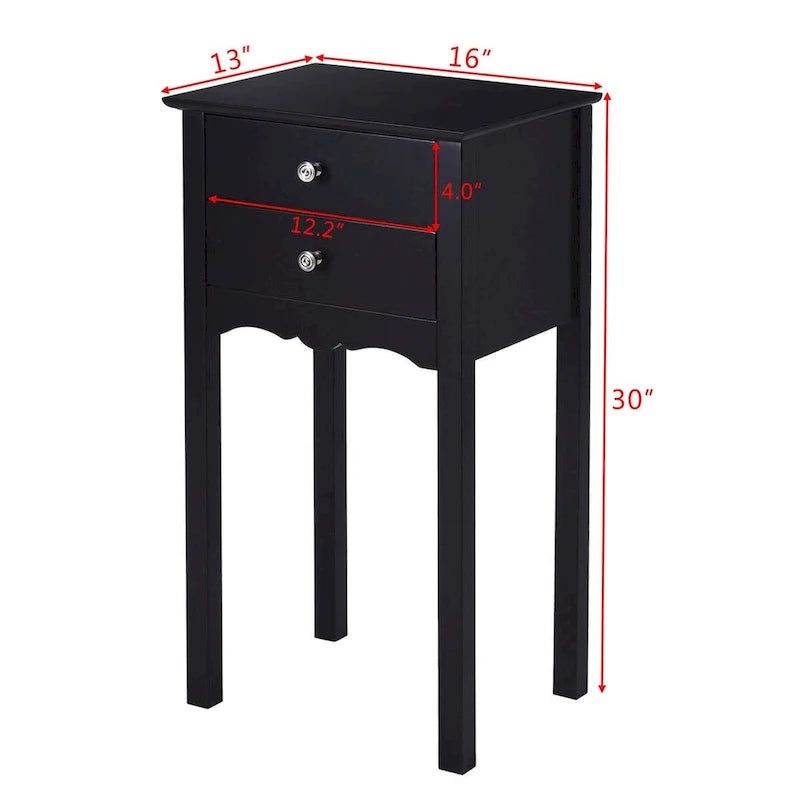 Black End Table with 2 Drawers - 16L x 13W x 30H