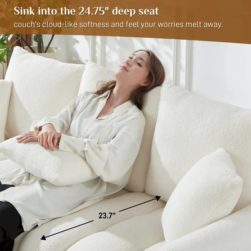 Overstuffed Upholstered Deep Seat Soft Fabric Sofa with 3 Pillows