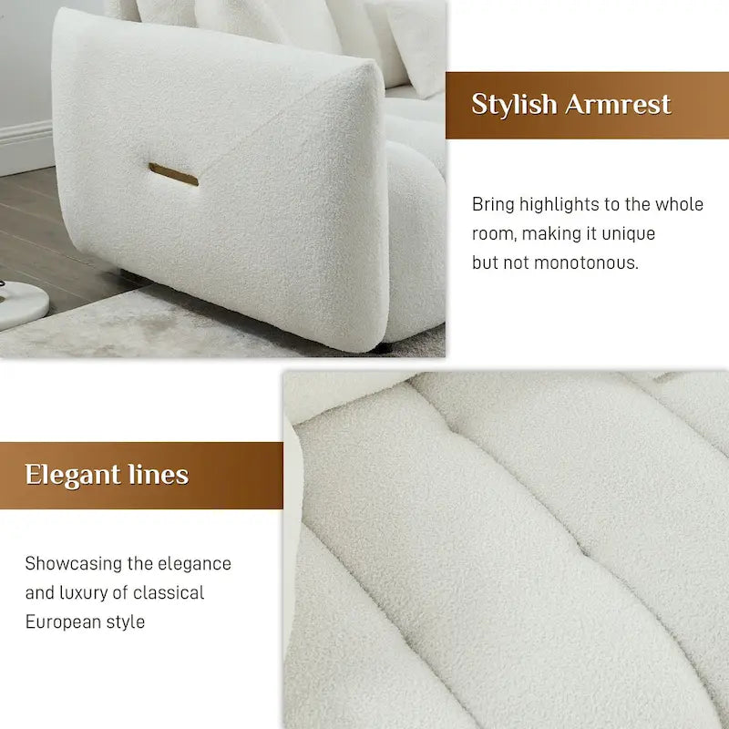 Overstuffed Upholstered Deep Seat Soft Fabric Sofa with 3 Pillows