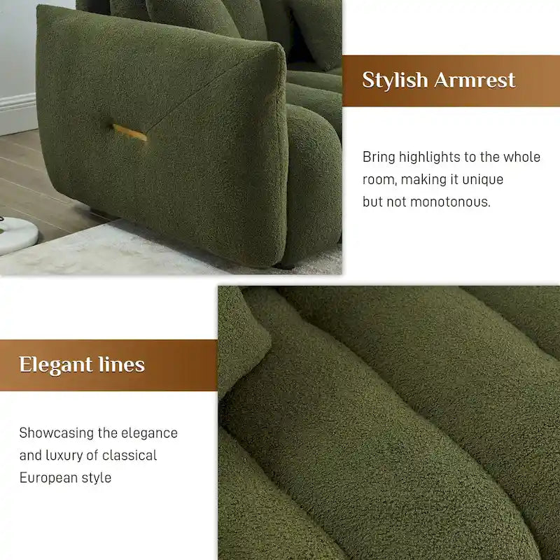 Overstuffed Upholstered Deep Seat Soft Fabric Sofa with 3 Pillows