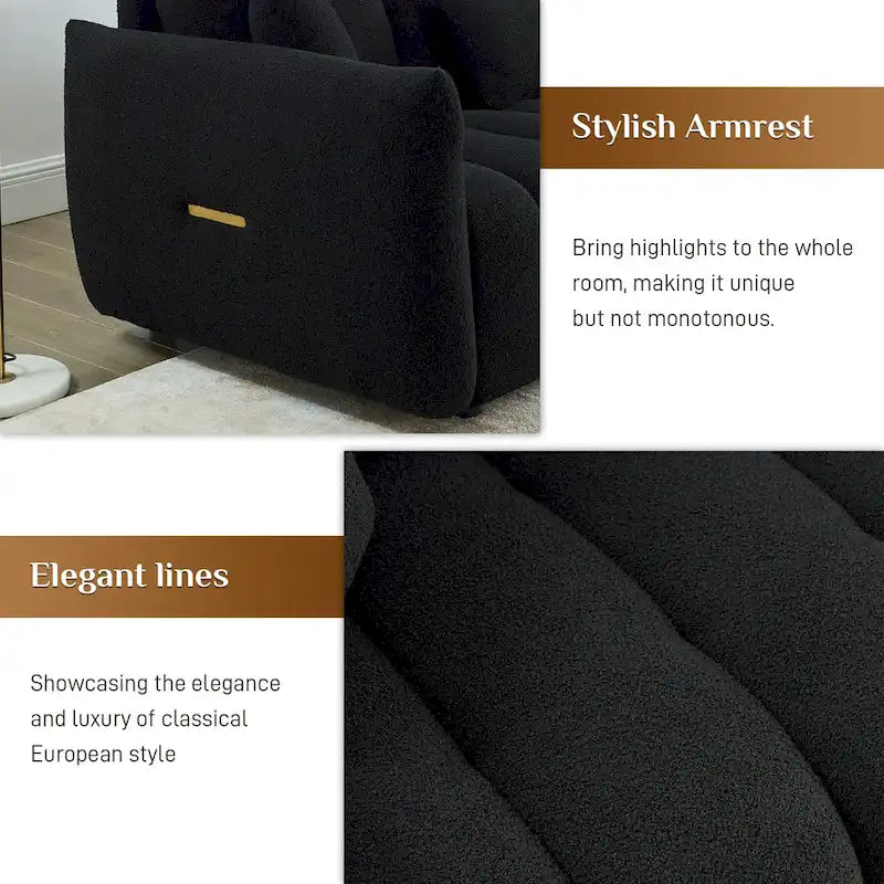 Overstuffed Upholstered Deep Seat Soft Fabric Sofa with 3 Pillows