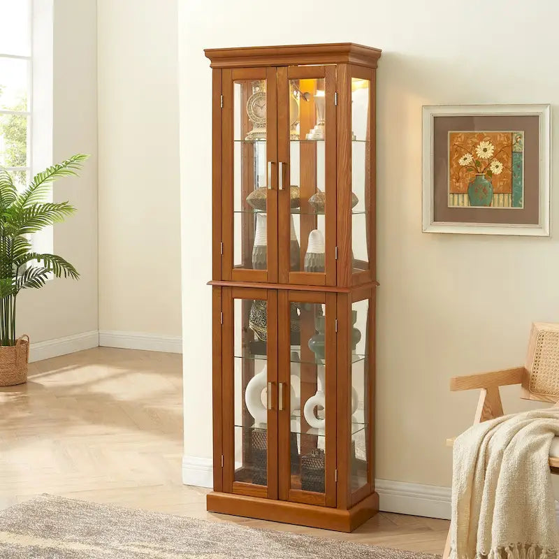 Curio Cabinet Lighted Curio Diapaly Cabinet with Adjustable Shelves, Tempered Glass Doors(E26 light bulb not included)