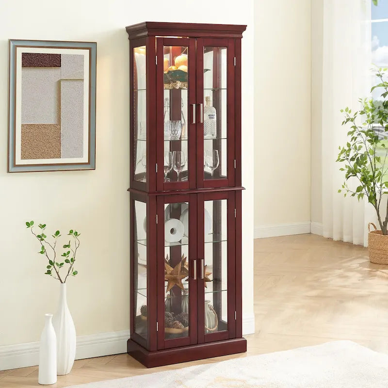 Curio Cabinet Lighted Curio Diapaly Cabinet with Adjustable Shelves, Tempered Glass Doors(E26 light bulb not included)