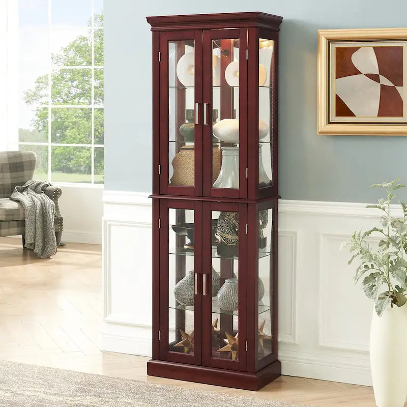 Curio Cabinet Lighted Curio Diapaly Cabinet with Adjustable Shelves, Tempered Glass Doors(E26 light bulb not included)