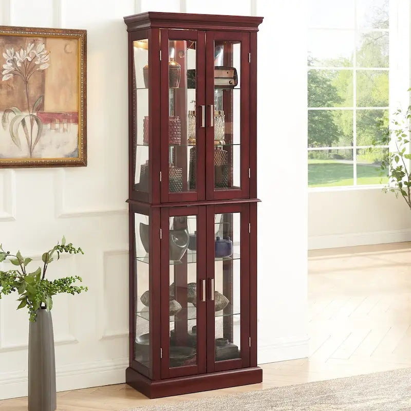 Curio Cabinet Lighted Curio Diapaly Cabinet with Adjustable Shelves, Tempered Glass Doors(E26 light bulb not included)