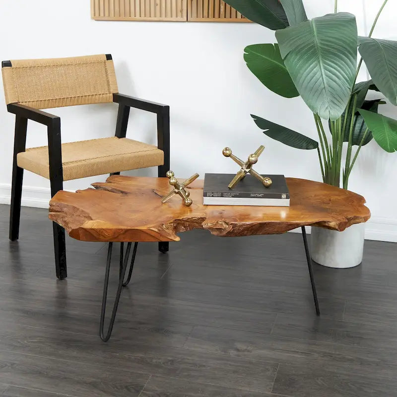 Handmade Live Edge Coffee Table with Black Metal Hairpin Legs
