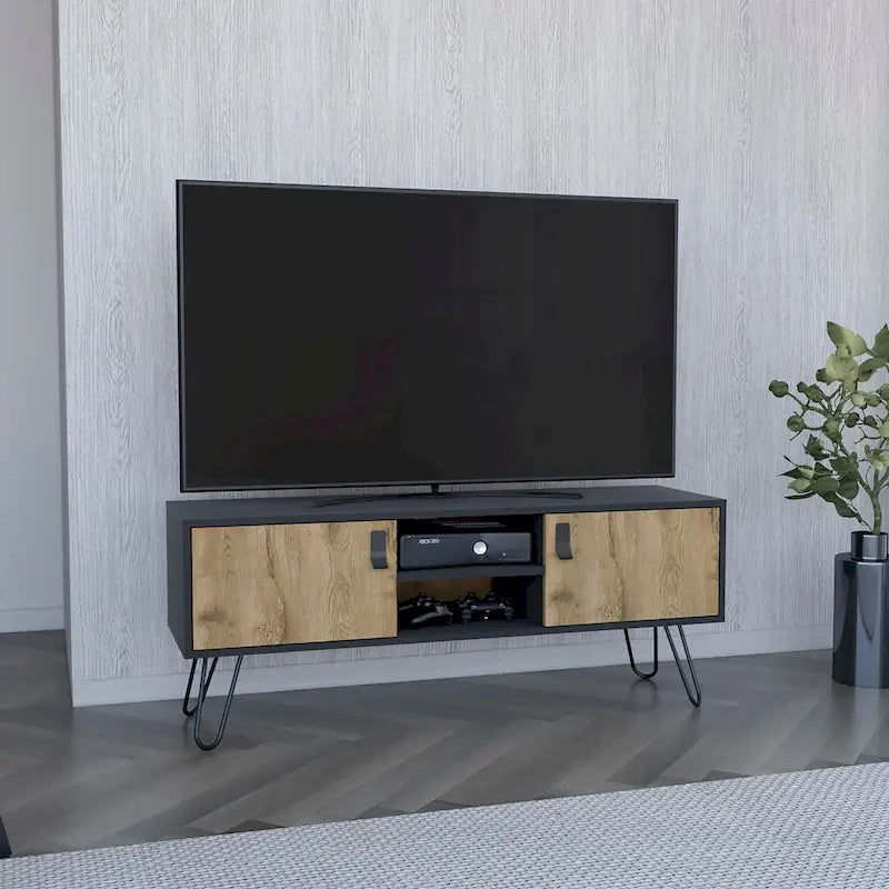 Hairpin Legs TV Stand with Dual-Tone Finish and Cable Management