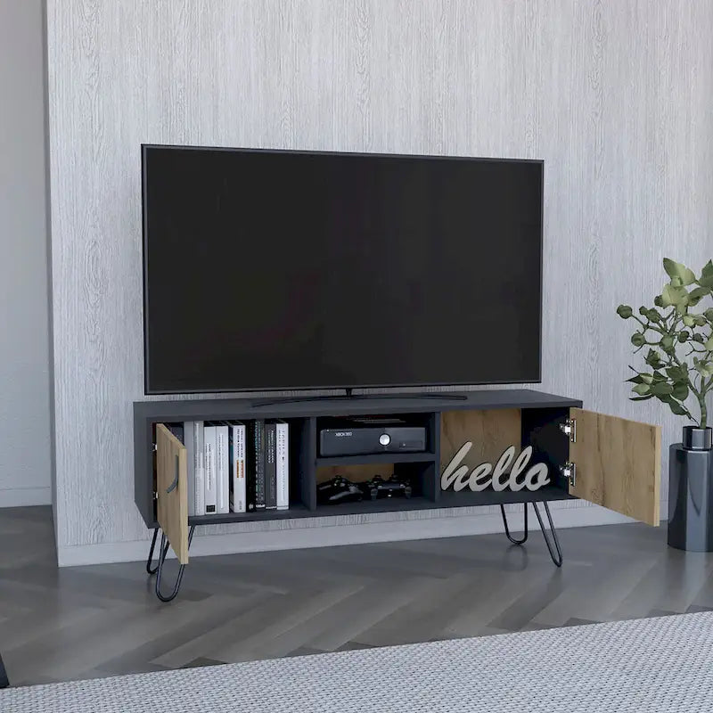 Hairpin Legs TV Stand with Dual-Tone Finish and Cable Management