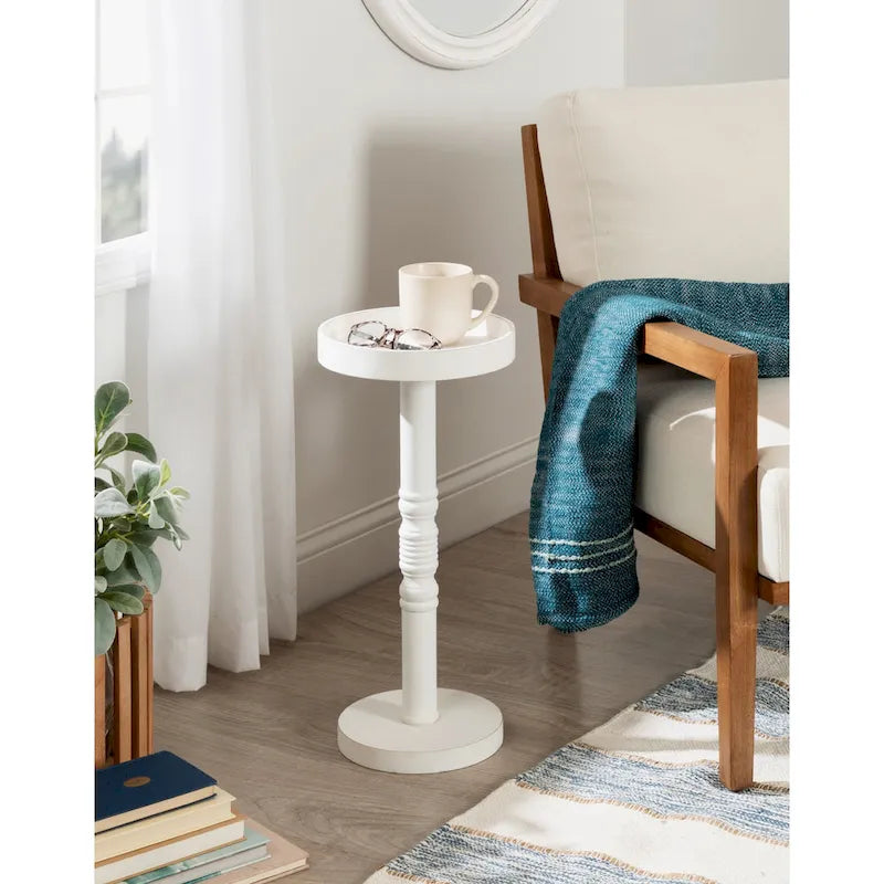 Bellport Pedestal End Table with Distressed Gray Finish - 10x10x22