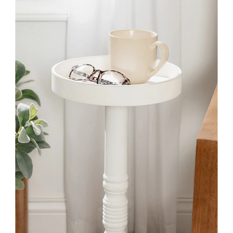 Bellport Pedestal End Table with Distressed Gray Finish - 10x10x22