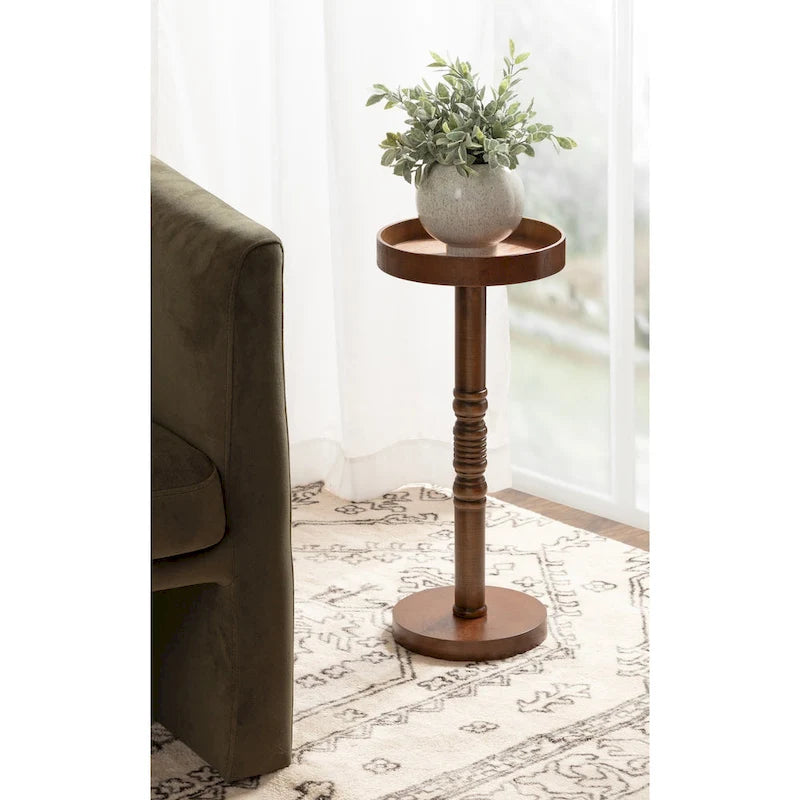 Bellport Pedestal End Table with Distressed Gray Finish - 10x10x22
