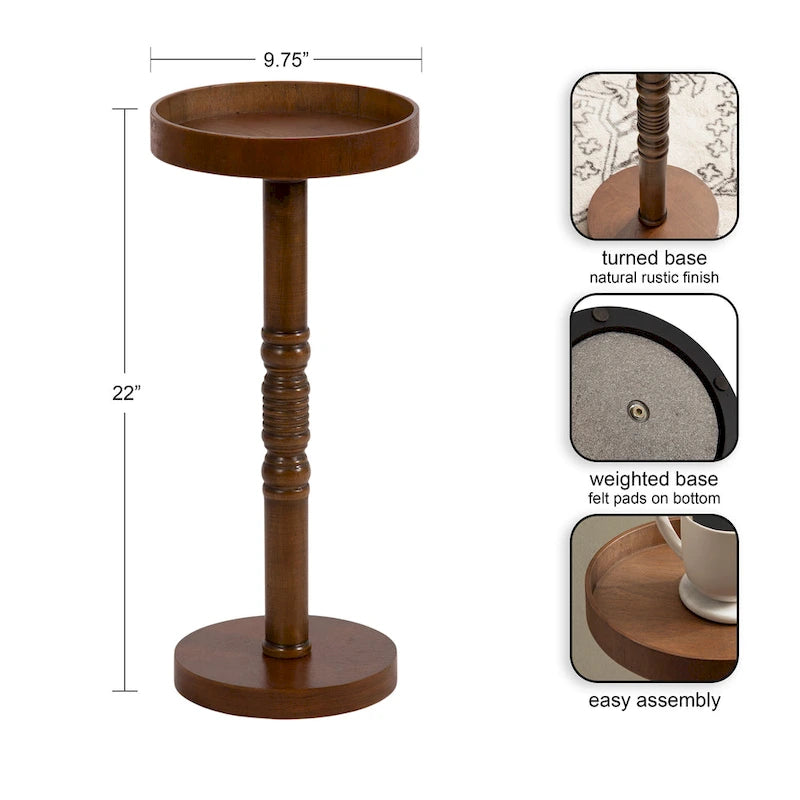 Bellport Pedestal End Table with Distressed Gray Finish - 10x10x22