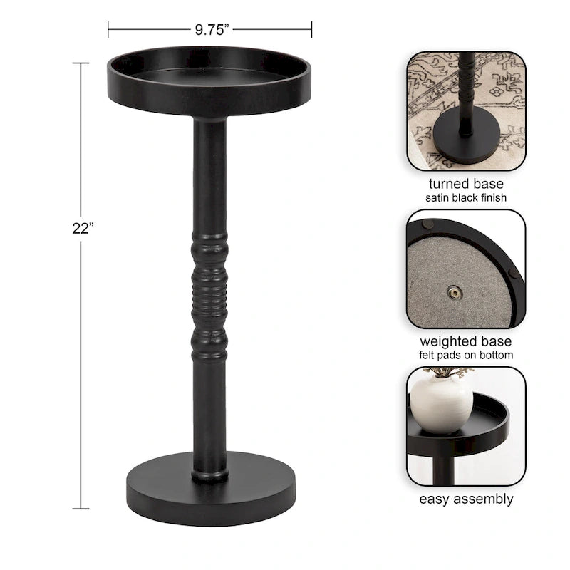 Bellport Pedestal End Table with Distressed Gray Finish - 10x10x22