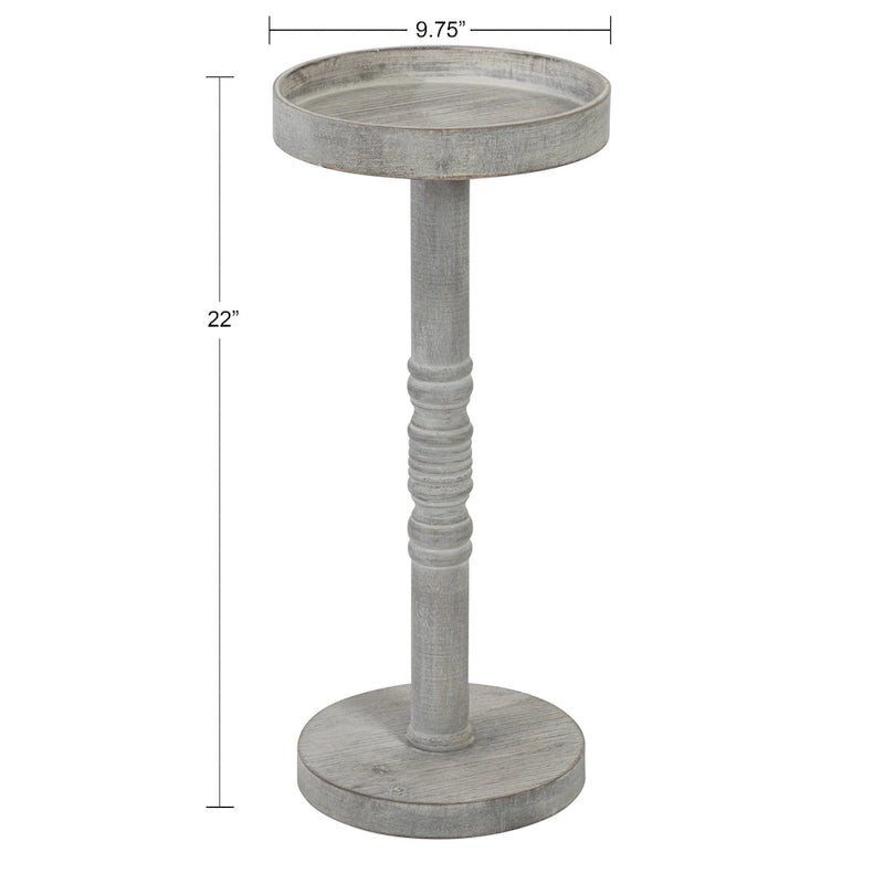 Bellport Pedestal End Table with Distressed Gray Finish - 10x10x22