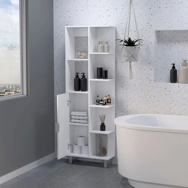 Modern White 9-Shelf Linen Cabinet for Bathroom