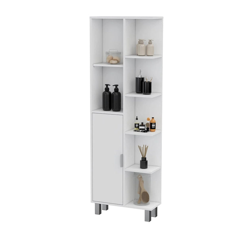 Modern White 9-Shelf Linen Cabinet for Bathroom