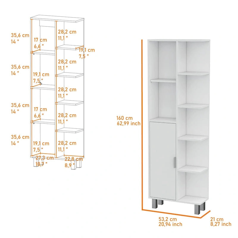 Modern White 9-Shelf Linen Cabinet for Bathroom